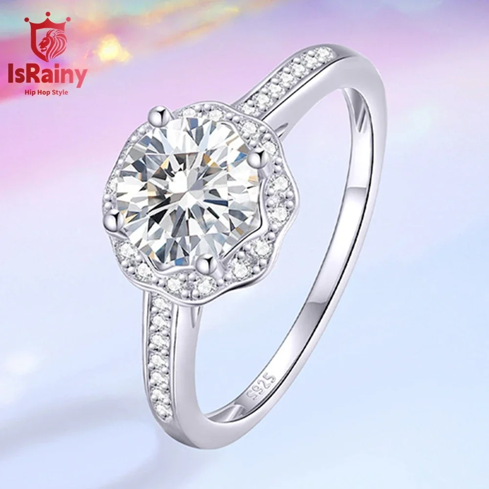 IsRainy D Color 6.5MM Round Cut Moissanite Diamond Rings For Women Men Wedding Anniversary 925 Sterling Silver Fine Jewelry Gift