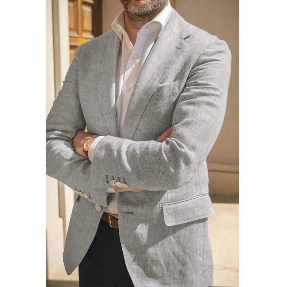 

Linen Men's Blazer Casual Suit Sport Coats Breathable Slim Comfortable Peak Lapel Jacket Business Wedding