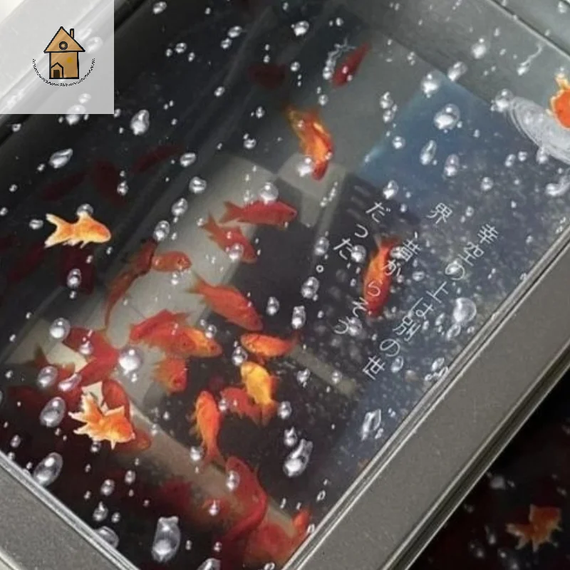 

1Pcs Kpop 3-inch Photocard Organizer Transparent Window Iron Box Y2k Japanese Retro Raindrop Goldfish Dust Box