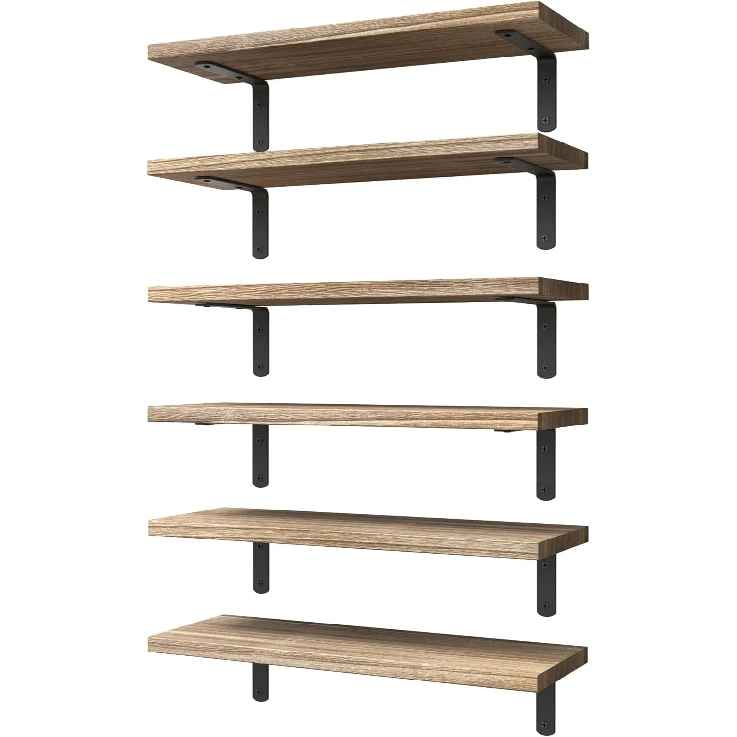 

Wood Floating Shelves Set of 6 for Wall Decor, Farmhouse Style Storage for Bedroom, Bathroom, Living Room - Rustic Brown