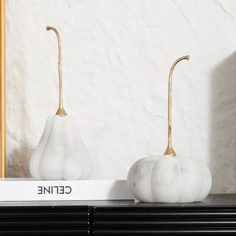 Simulated Pumpkin Figurine Marble-patterned Metal Pumpkin Desktop Handicrafts Resin Figurines Home Decoration Accessories