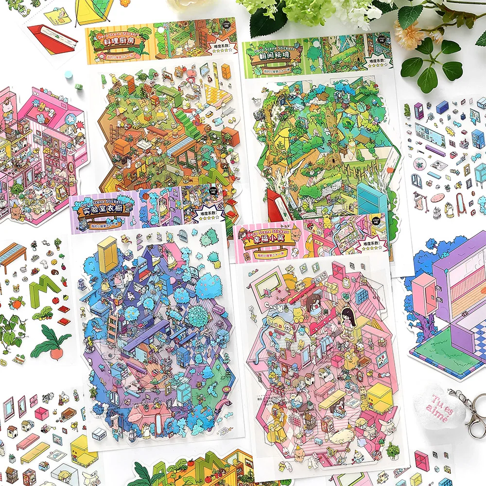 4sheets/bag My House 21th Round Series PET 2.5D Landscape Sticker Landscape Sticker For Decompression Collage Decoration