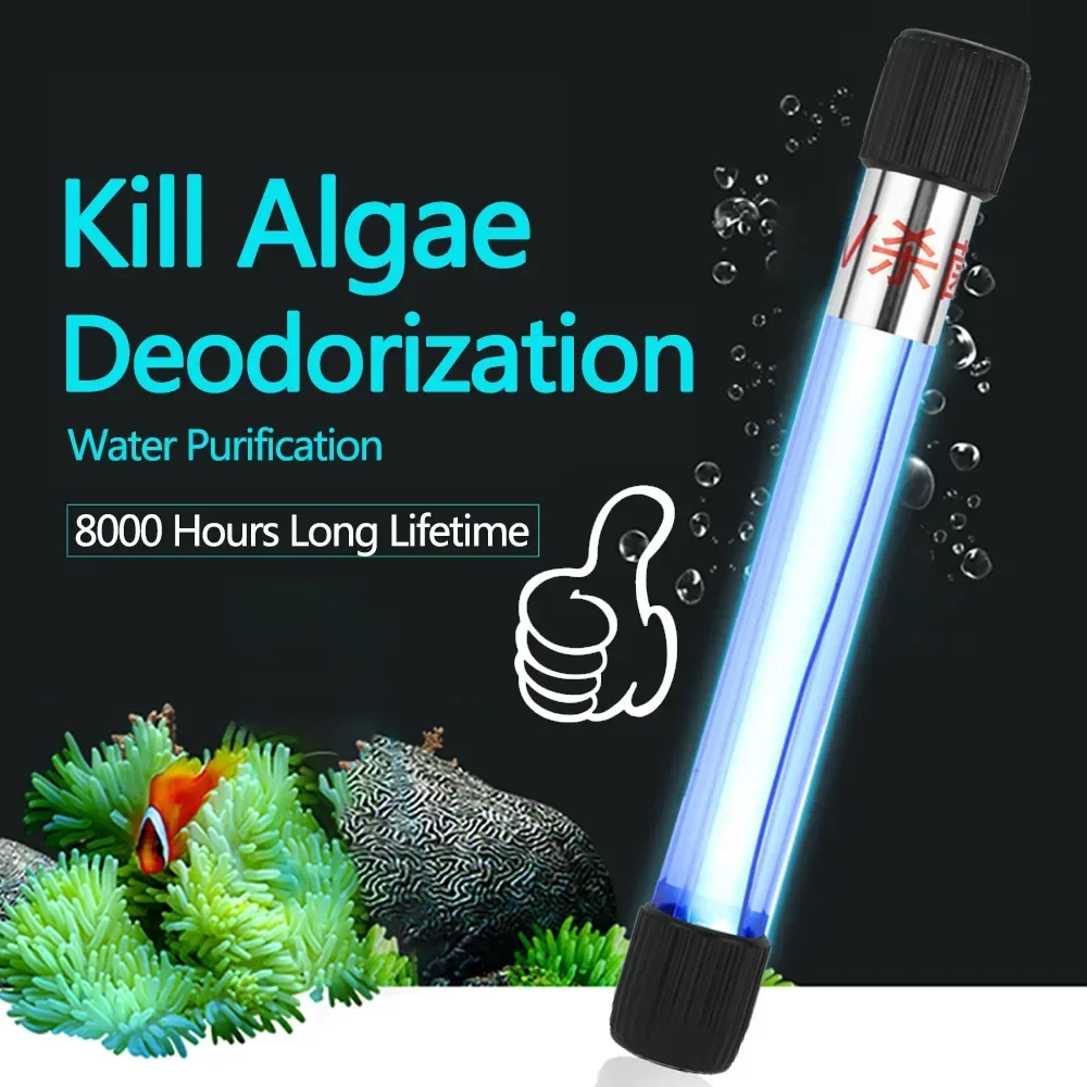Lâmpada esterilizadora uv submersível, filtro ultravioleta, à prova d'água, limpador de água para aquário, lago, coral, tanque de peixes, 5w/7w/9w/11w