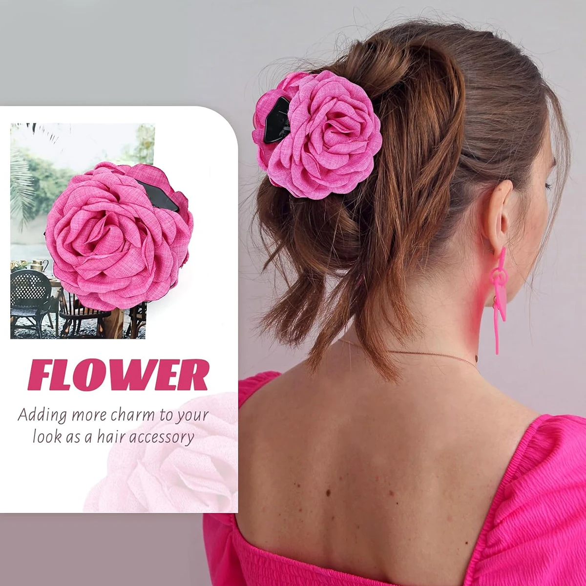 1pc cloth temperament elegant flower grab clip, resort beach hair accessories grab shark clip, the back of the head pan hair cla