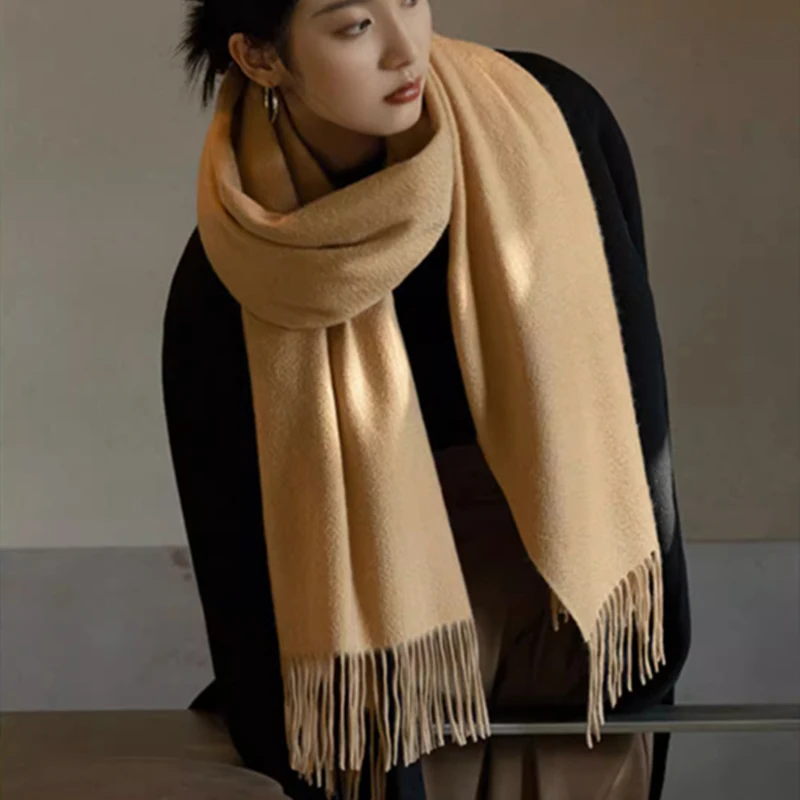 Large Wool Scarf for Women Imitation Cashmere Warm Neckerchief Luxury Texture Solid Scarves Winter Thicken Thermal Woolen Shawls