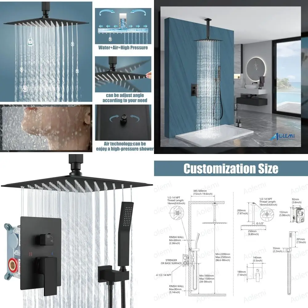 

10 Inch Matte Black Ceiling Mount Rain Shower System with Handheld Spray and Pure High-Pressure Shower Set