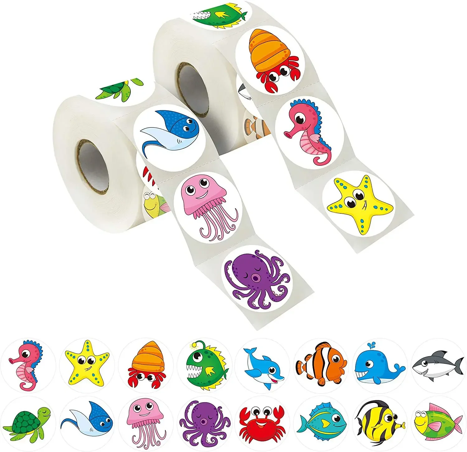 1Inch Cute Ocean Animal Round Stickers for Kids Scrapbooking, Waterproof Marine Life Journal Tags & Gift Wrapping Sealing Labels