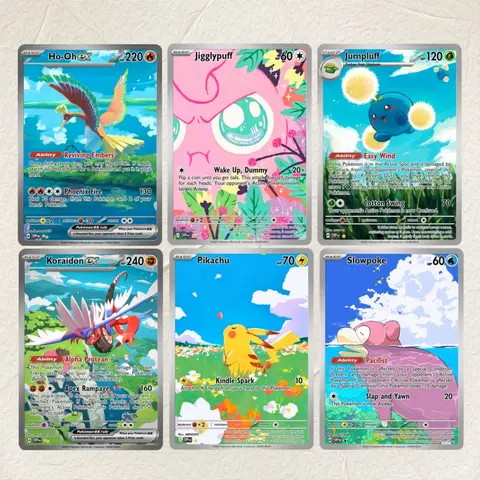 DIY  Ho-Oh Jigglypuff Jumpluff Koraidon Pikachu Slowpoke 6Pcs Foil Texture Cards EN Premium Anime TCG Collection Cards
