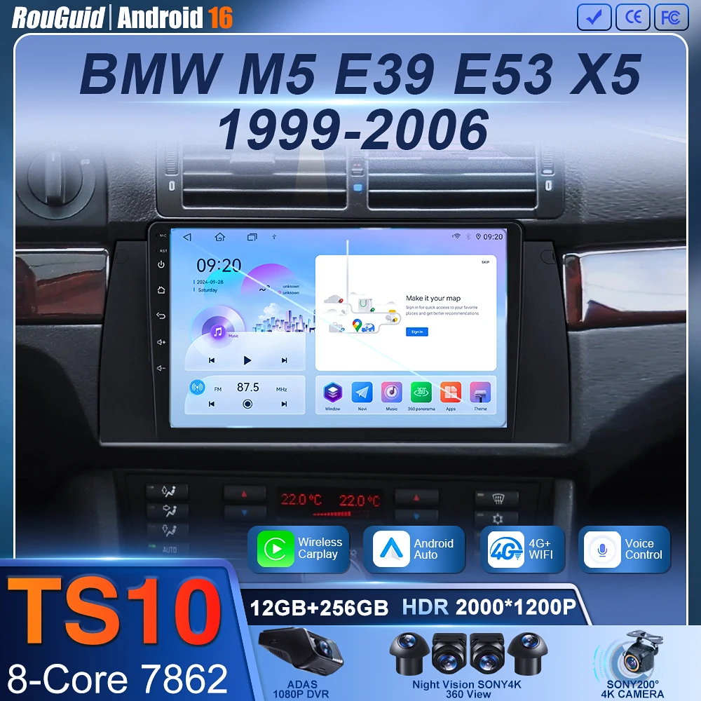

for BMW M5 E39 E53 X5 1999-2006 Android 16 Auto Car Radio Multimedia wireless Carplay GPS 4G Stereo Speakers Video Player Audio