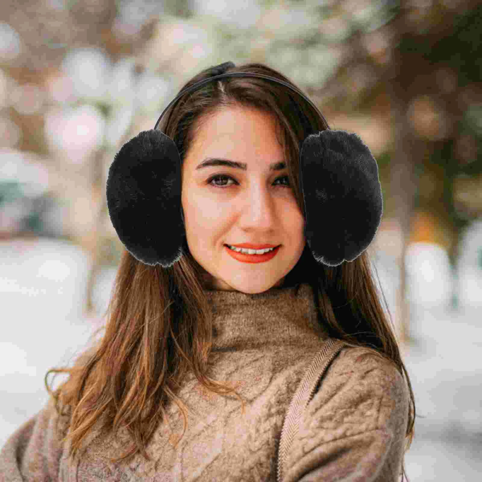 Inverno quente menina headbands aquecedores peludos para mulheres dobrável meninas capa de pelúcia homem