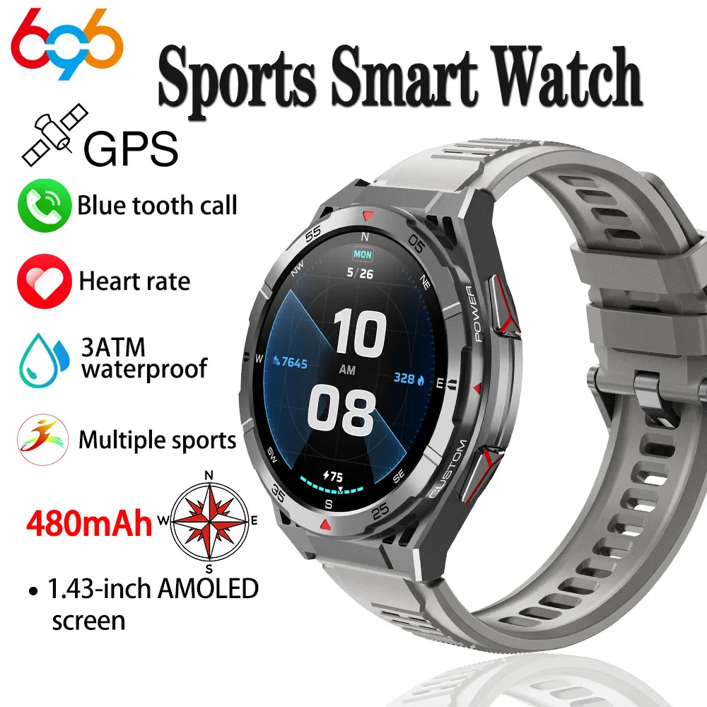 

Смарт-часы с GPS, спортивный компас, высота, давление воздуха, синий зуб, вызов, 3 атм, водонепроницаемые, пульсометр, здоровье, AMOLED-экран, умные часы