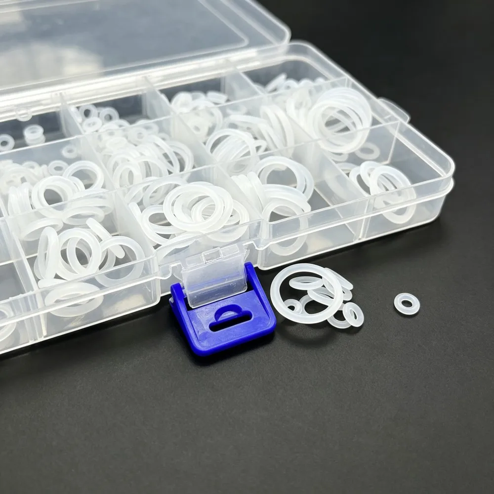 225Pcs High Tempe Resistant White VMQ Silicone O Ring Kit CS1.9/2.4mm OD6-20mm Food Grade Non-Toxic Silicone SealGaskets