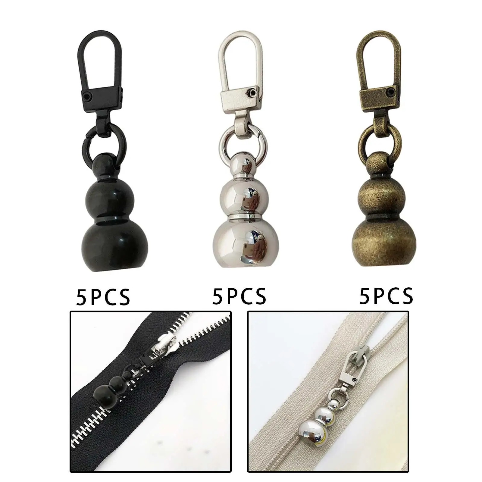 5x extremos de tirador de cremallera, piezas de equipaje con cabeza de cremallera, extractor de colgante de cremallera, calabaza desmontable de Metal para chaquetas, abrigos, monedero, botas