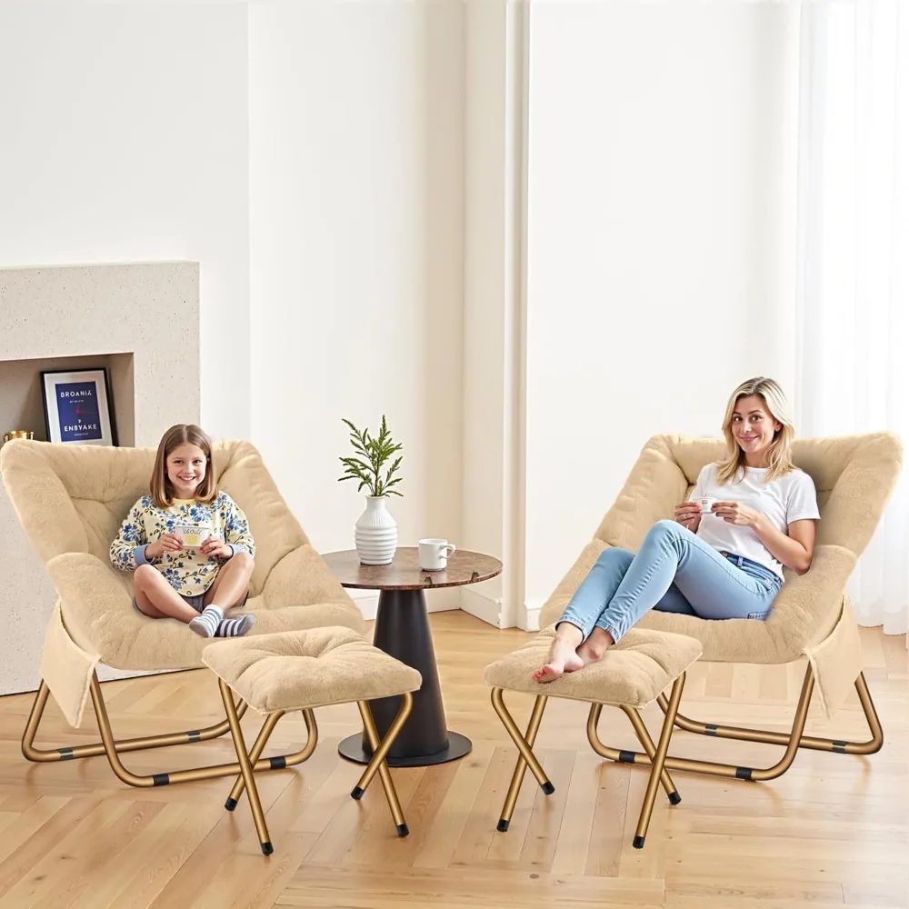 Folding Living Room Chair, Soft Faux Fur Lounger for Bedrooms, Ideal Reading Seat for Adults and Kids, XL Size Comfortable Relax