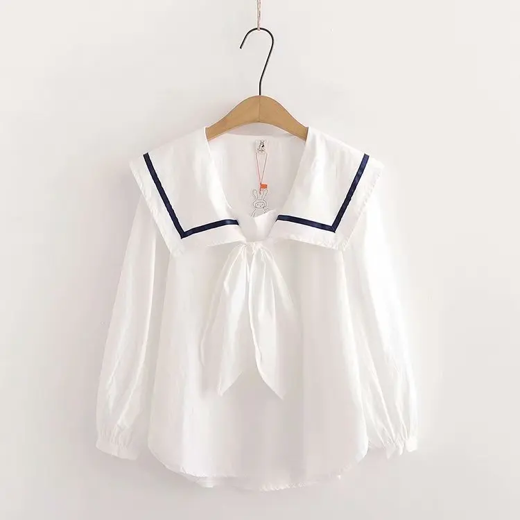 

Loose Fit Long Sve Navy Collar irt Sweet Lace up Street Sle Pure Color Women's Premium irt Spring 2023 Faion