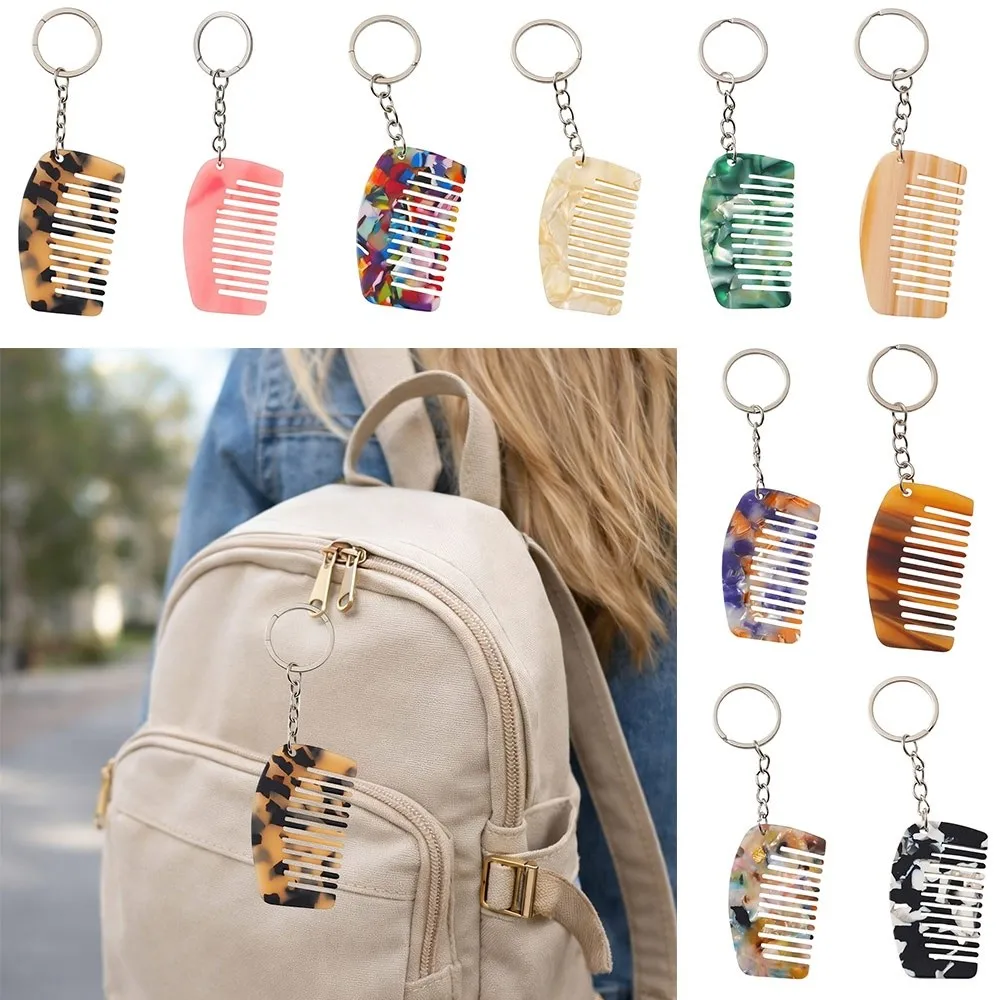 New Mini Comb Keychain Comb Colorful Resin Keyring Hanging Ornament Key Pendant Bag Decoration