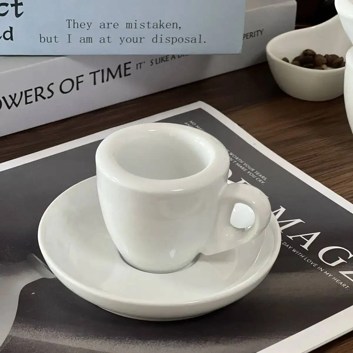 60 ml Weiß Espresso Italienische Kaffee Konzentration Tasse 9mm Verdickte Tasse Wand Tasse Untertasse Keramik Kaffee Tassen Set Wettbewerb tasse