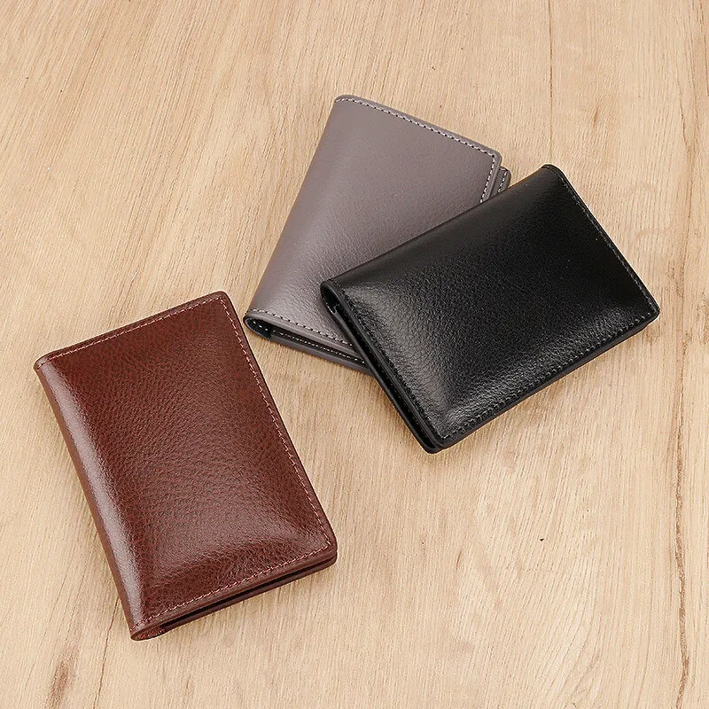 Minimalism Real Leather Wallet Ins Ultra-thin Fold Unisex Purse Credit Card Holder ID VIP Bank Slim Bag Simple Cards Cases