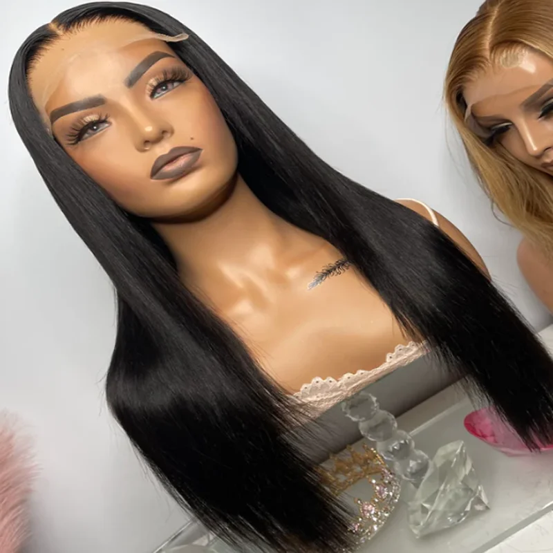 Soft 180 Density 26 inch Deep Long Glueless Black Straight 13*6 Lace Front Wigs For African Women Babyhair PrePlucked Daily