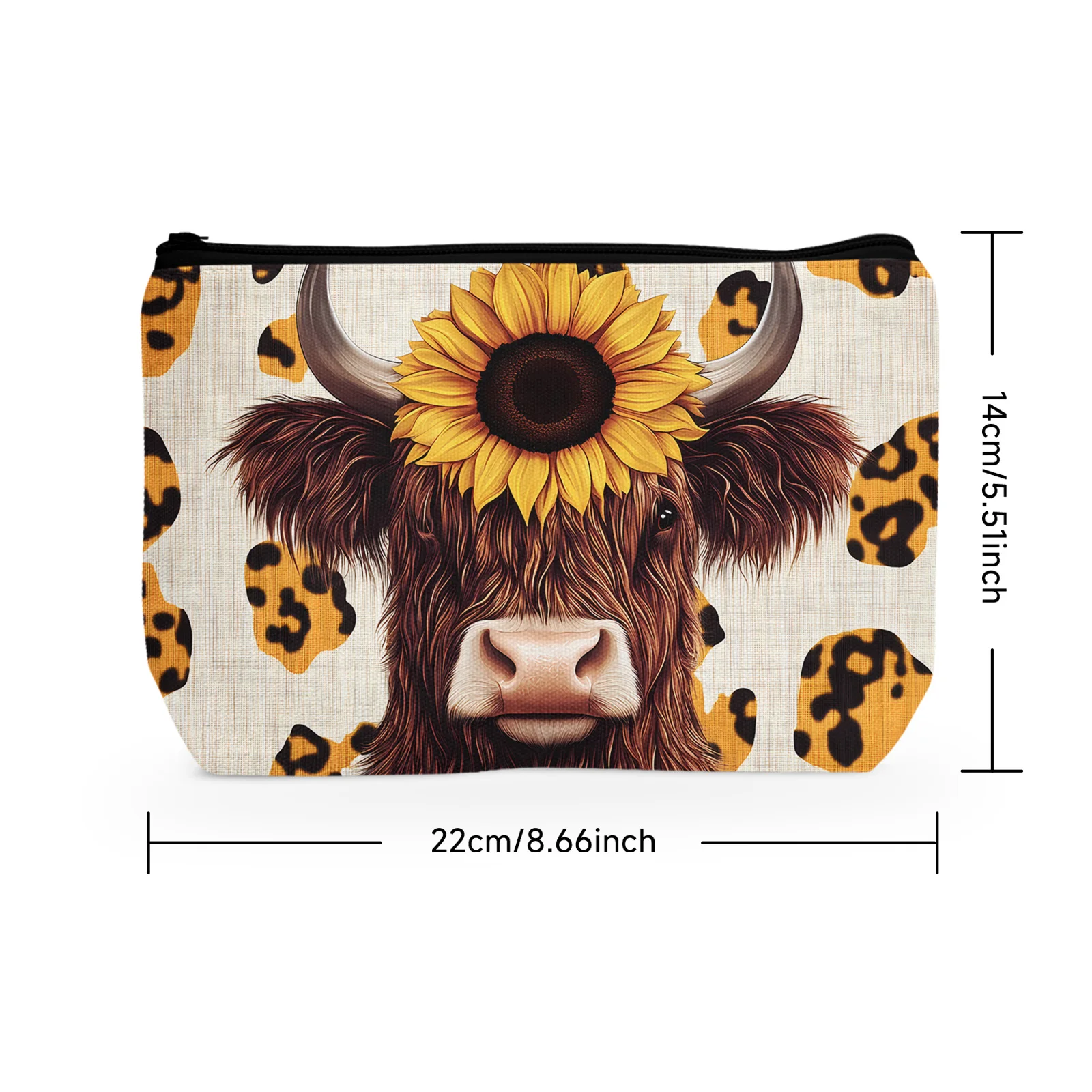 1Pc Makeup Bag Cosmetic Bags For Women Christmas Birthday Best Gift For Friends Pouch With Zipper Cow And Sunflower Makeup Bags