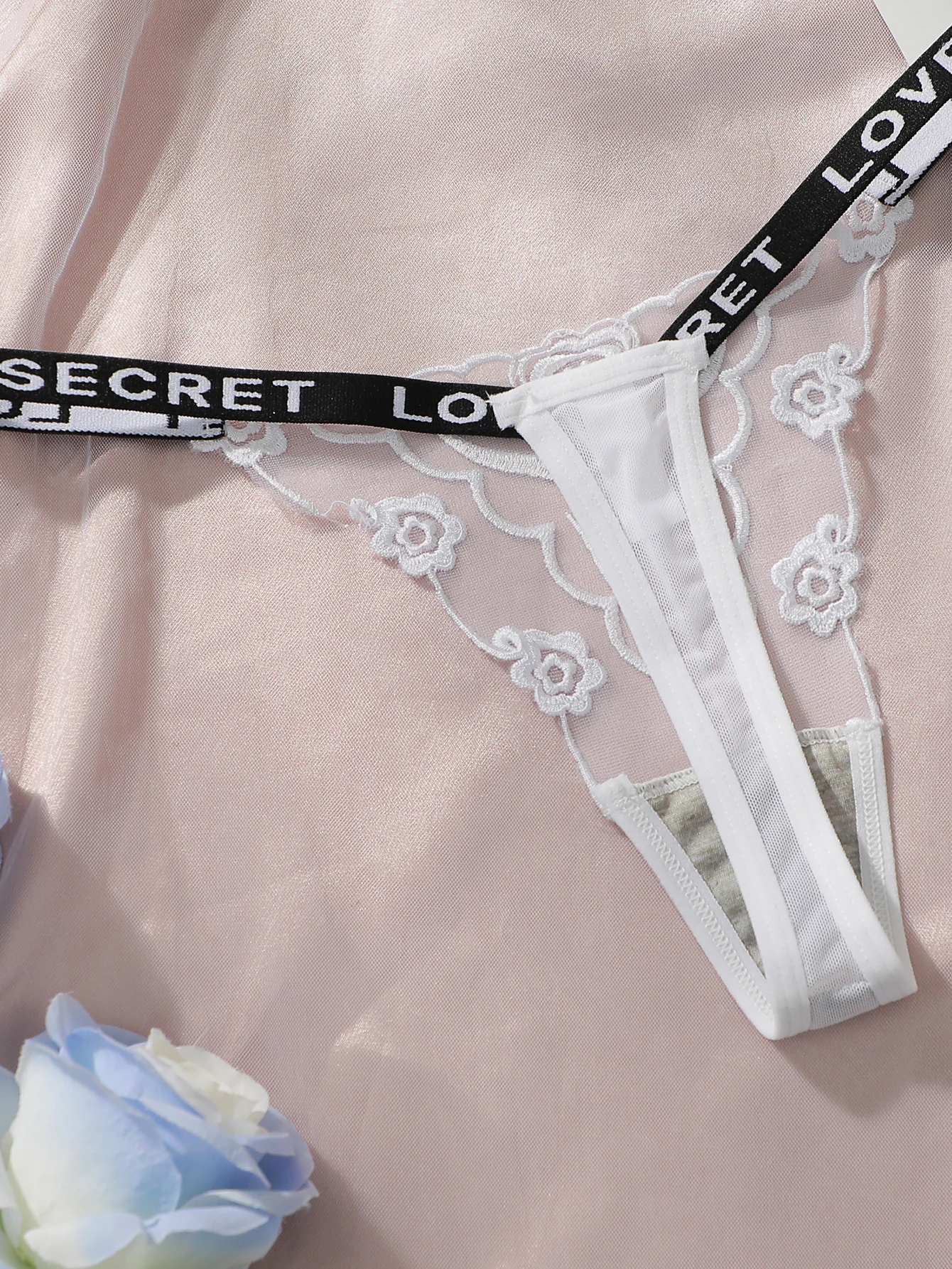 2 stücke Damen Neue Spitze Sexy Schwarz Und Weiß Gestickte Blume Drucken Sexy Set Tanga Unterwäsche C2648 – Detail 17