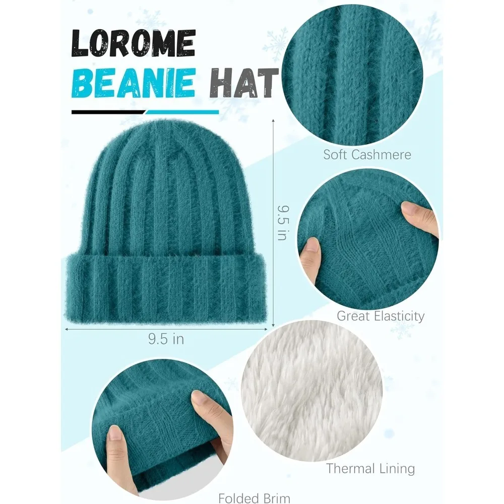 الشتاء قبعة قبعة وشاح قفازات، الدافئة الصوف متماسكة قبعة وشاح طويل الرقبة أدفأ شاشة تعمل باللمس قفازات الشتاء مجموعة هدايا للنساء