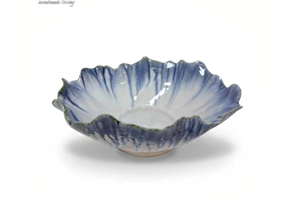 Modern art ceramic fruit plate hand pinch gradual change blue and white ceramic fruit plate special-shaped petal mouth modern