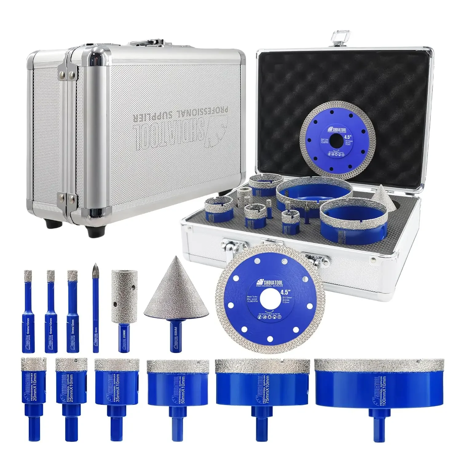 Diamond Tile Drill Bits Kit 13pcs, Porcelain Hole Saw Sets, Core Bits Cutter for Drilling Ceramic Marble Granite