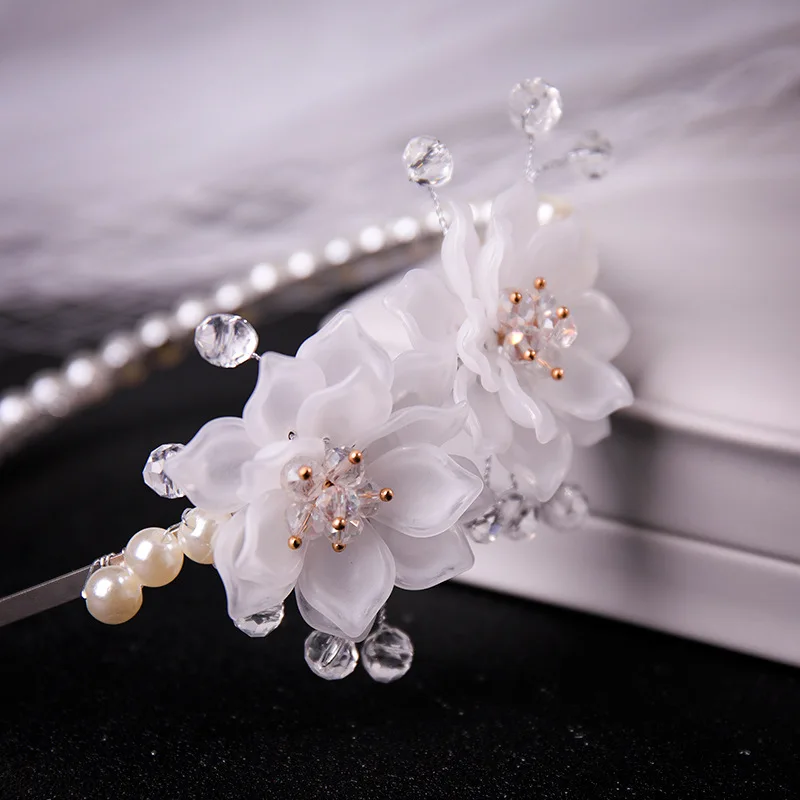 Flower Headband Pearl Rhinestone Hairband Tiara For women Prom Party Bridal Wedding Hair Accessories Jewelry Band Headband Gift