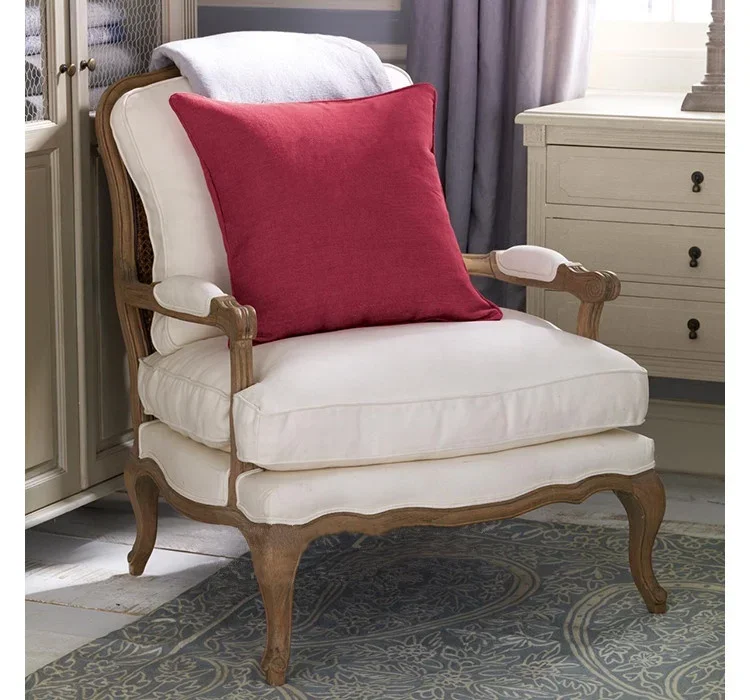 

2025 New Arrival French Farmhouse Antique Wooden Armchair Lounge Living Room Furniture With Stool Accent Chair
