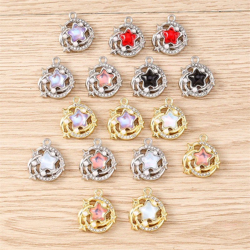 5 Stück 17x19mm Mix Niedliche Kristall-Mond-Stern-Anhänger für Schmuckherstellung DIY Tropfenohrringe Halsketten Armbänder Zubehör – Detail 5