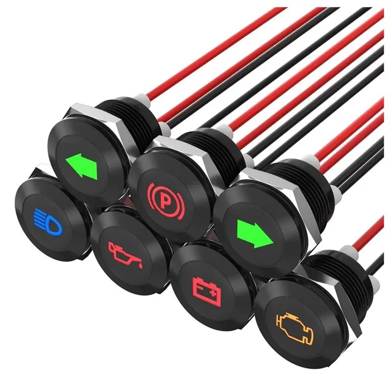 A85E-LED 12Mm Metal Indicator Light 7Pcs Waterproof Car Motorcycle Pilot Signal Lamp Panel Dashboard Warning 12V 24V Parts