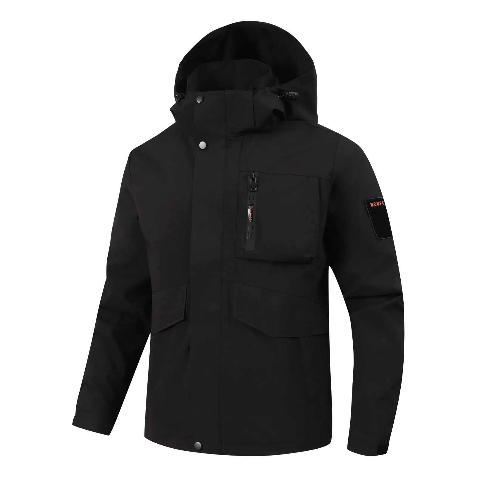 

Men's Spring And Fall Jacket Solid Color Zip Up Outdoor Hooded Hardshell Fashionable Mountaineering Wear Windproof Outerewear