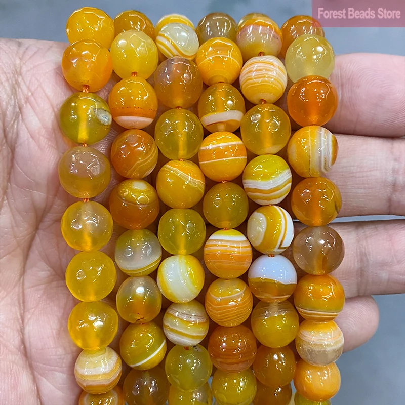 Natural Stone Beads Faceted Yellow Striped Agates Round Loose Beads 4/6/8/10/12mm For Jewelry Making DIY Bracelet Necklace 15\'\'