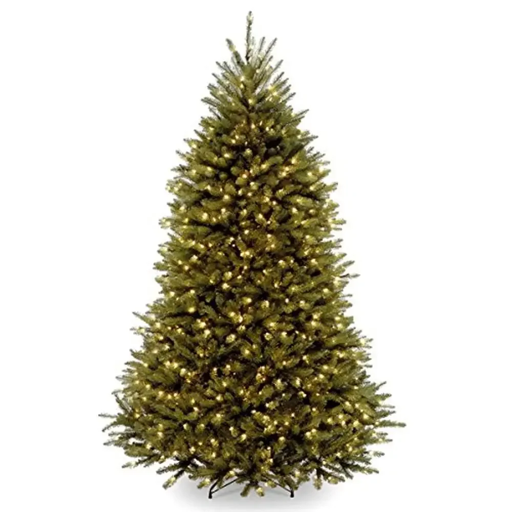 Pre-Lit 6ft Artificial Green Christmas Tree Dunhill Fir 600 White Lights Stand Included Realistic Branch Tips Easy Set-Up &