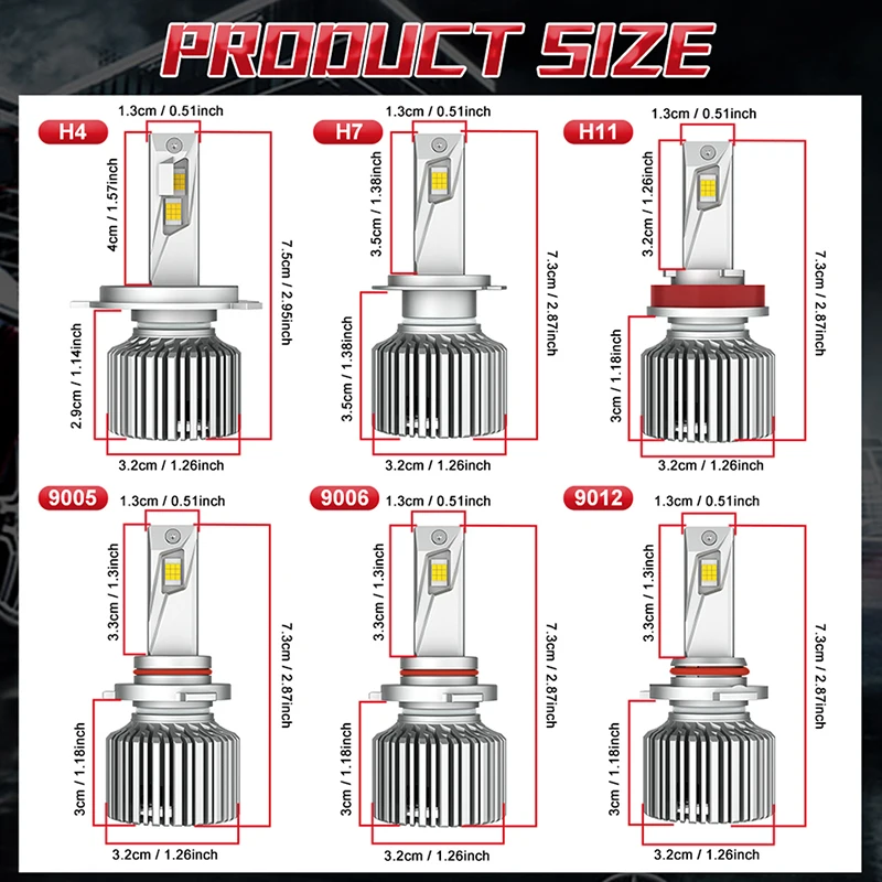 300W 30000LM H7 H4 H11 LED Car Headlight Bulbs H8 H9 9005 HB3 9006 HB4 9012 6500K White Super Bright 18PCS CSP Chip Turbo Fan