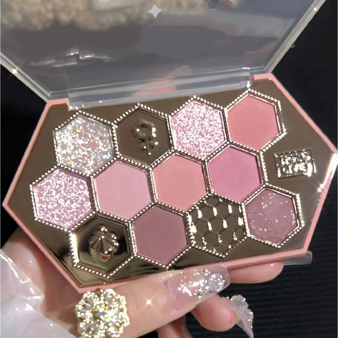 Honeycomb Broken Diamond Lidschatten-Tablett, Honigtee, Milchkaffee, orange-braune matte Erdfarbe, funkelndes Puder-Make-up