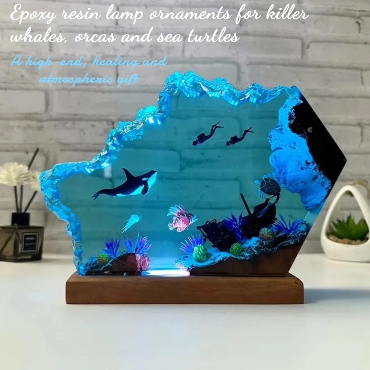 

New Orca Turtle Epoxy Resin Luminous Decorative Item Wooden Handcrafted Art Home Decoration Unique Birthday Christmas Gift
