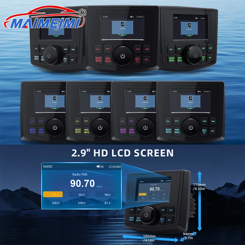 Marine Stereo Boat MP5 Radio Player Waterproof IPX5 AUX Bluetooth-compatible FM AM RDS Audio For Yacht Gauge ATV UTV SUV Cart