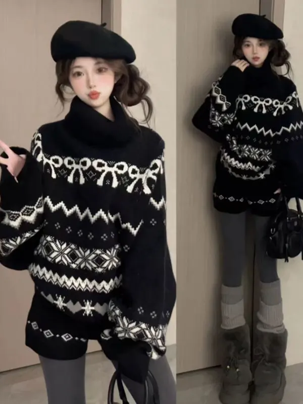 

Retro High Ne Sweater ort Pants Set Ele Clete Outfit OOTD Spring Faion Women's Comfortable Slim Fit Cotton Set