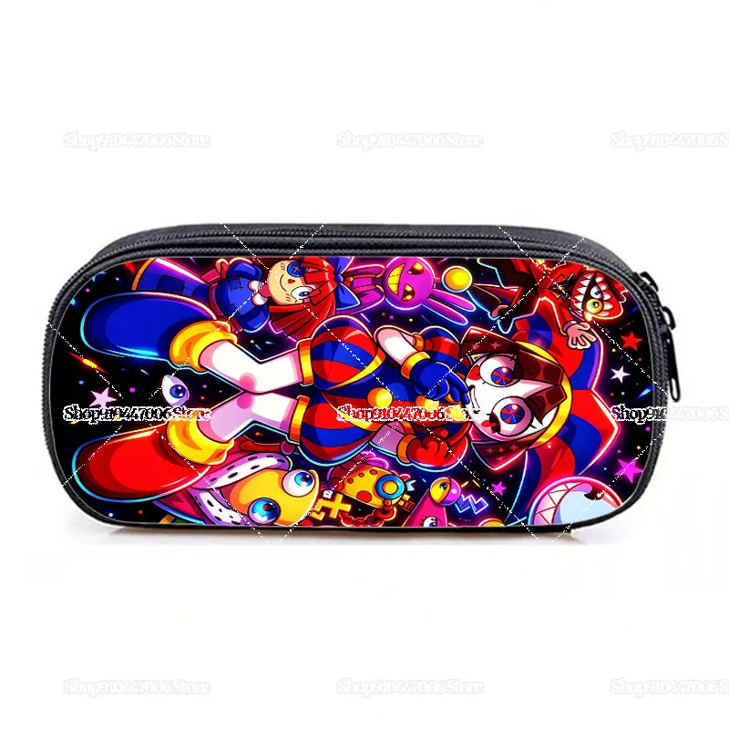 Cartoon Anime The Amazing Circus Pattern Print Pen Bag Pomni Jax Pencil Case Zipper Pencilbag Large Capacity Stationary Storage