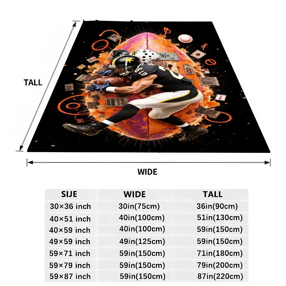 لاعب كرة القدم الأمريكي الديناميكي في بطانية الحركة - تصميم فني من بيتسبرغ ستيلرز باللونين الأسود والأصفر، يتميز بفو نابض بالحياة