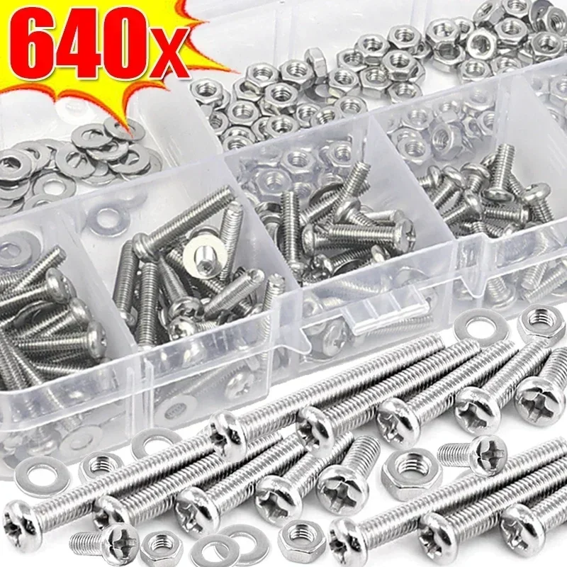 Stainless Steel Hexagon Socket Head Cap Screws Lock Flat Gasket Washers M3 Cross Screw Fasteners Bolt Nut Set Assortment Kit