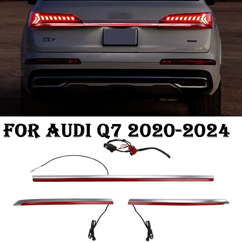 New LED Through Taillight For Audi Q7 2020-2024 Dynamic Flowing Light Rear Tail Lamp Bar Assembly Modified Three-section Style