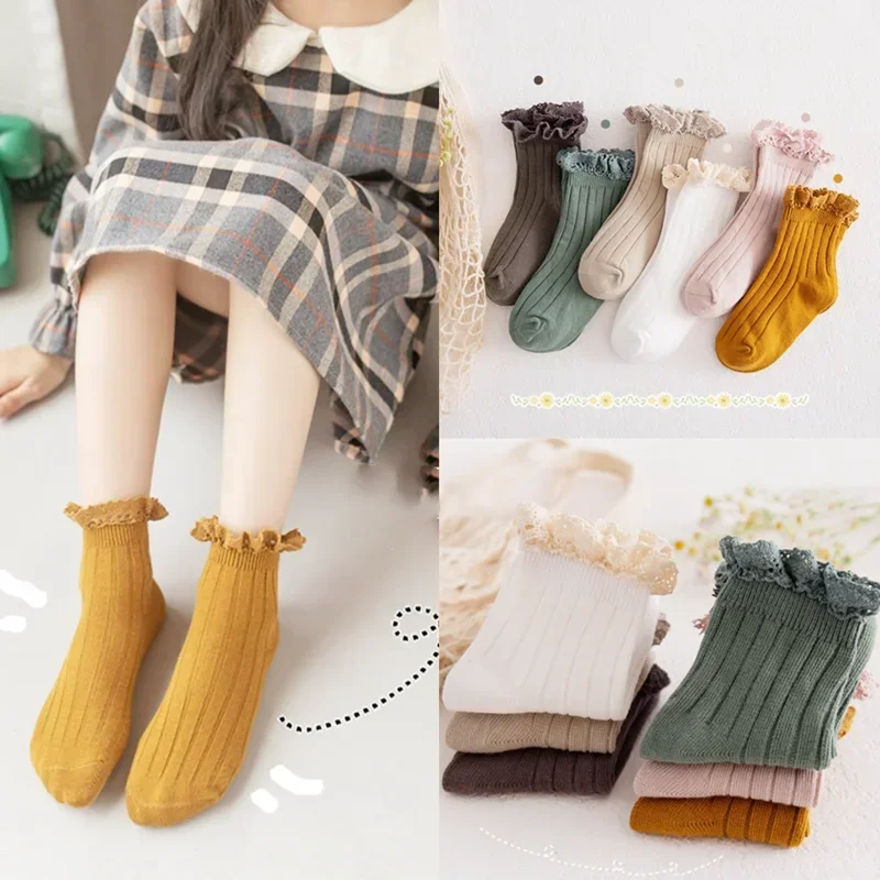 

Autumn Winter Vintage Baby Girls Cotton Socks Solid Color Kids Children's Socks Korean Japanese Cotton Sox