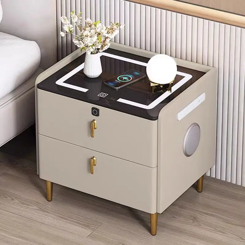 

￥%2025 High-end Hot Selling Smart Tempered Glass Top Two Storage Drawers Wireless Charger Bedside Table with Induction Night