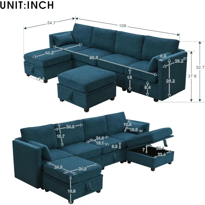 Modular U Forma secional Sofá, Sofá com assento de armazenamento, Sleeper Convertible, Sala Sofá, Cama, L Forma, Sofá Set