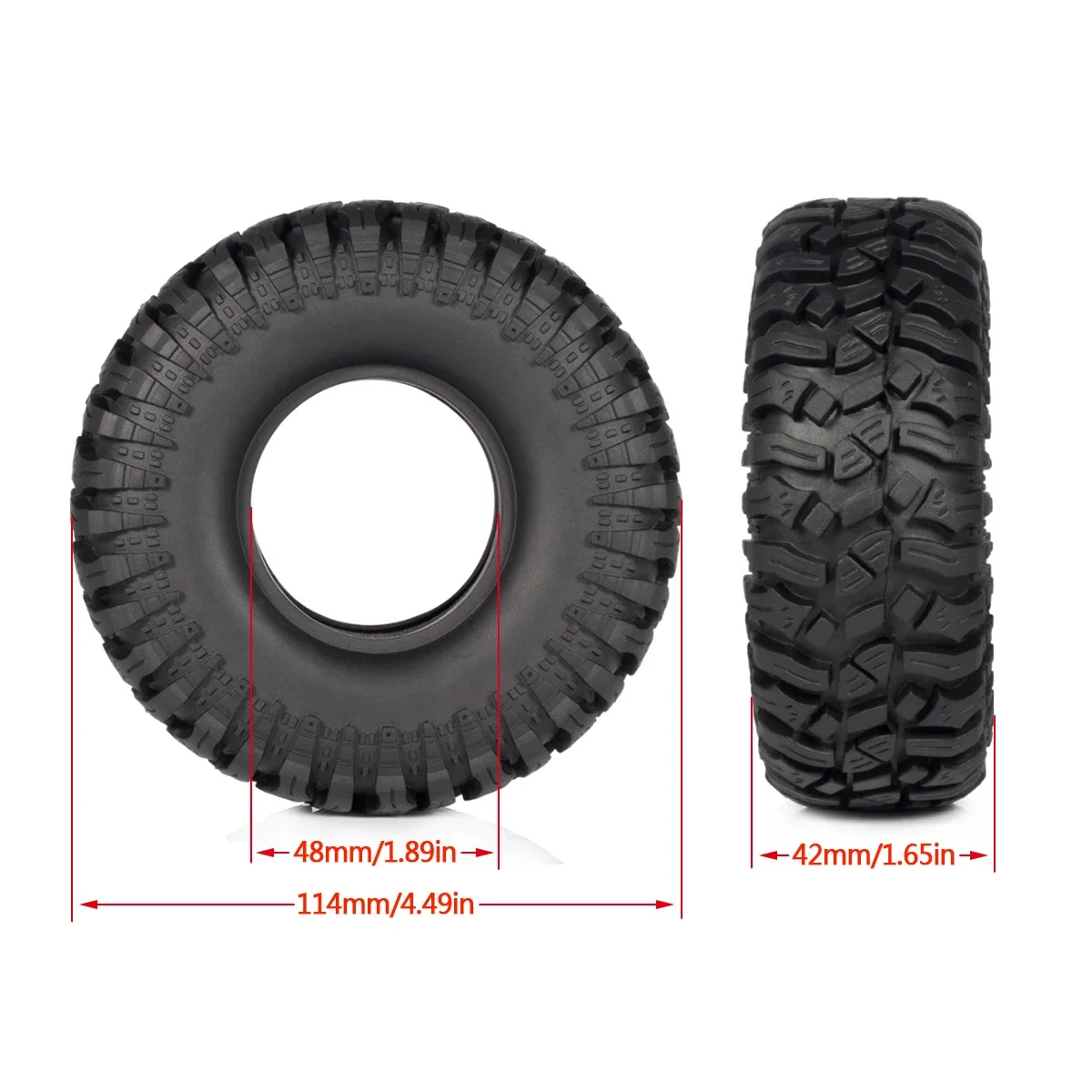 4Pcs 1.9 Inch Rubber Rock Crawler Tires 114mm Tyre for 1/10 RC Car Axial SCX10 90046 TRX4 Capra Redcat Gen8 YIKONG WRAITH RR10