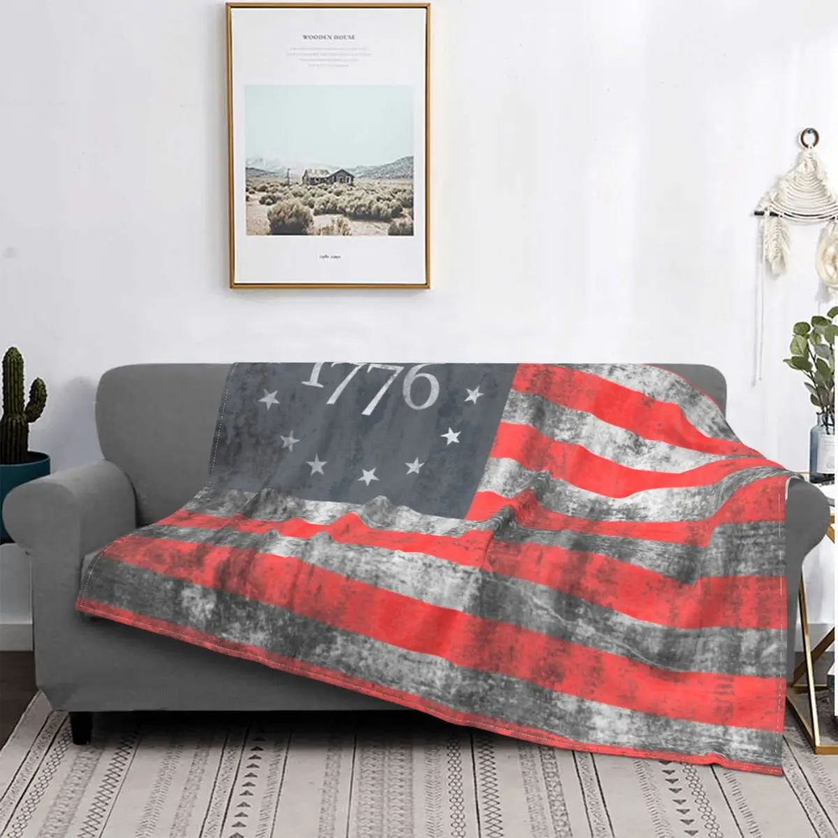 

1776 American Flag Fuzzy Blanket Custom Throw Blankets for Bed Sofa Couch 125*100cm