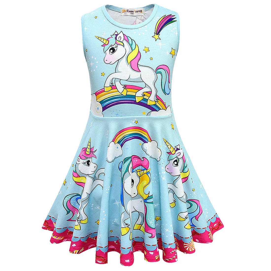 Vestidos sin mangas de unicornio para niña, ropa de estrella de dibujos animados, ropa de fiesta para niños, vestido de princesa para niñas